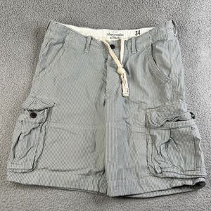 Abercrombie & Fitch Cargo Shorts Mens 34 Blue White Stripe  10" Utility  Y2K